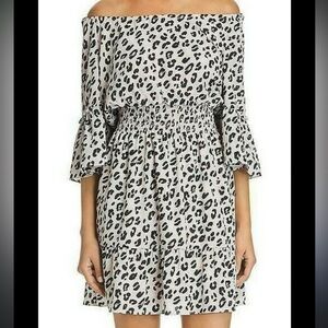 Le Gali Helene Leopard Print Off-Shoulder Mini Dress